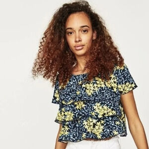 Zara Basic Collection Women's Floral Ruffled Crop Top L